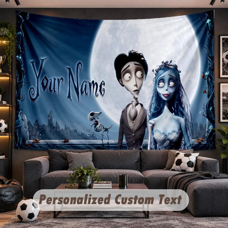 Corpse Bride Emily Victor Personalized Tapestry Support Custom Name, Wall Art Home Decoration