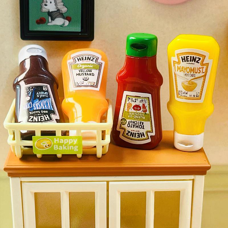 4pcs Miniature Dollhouse Supermarket Convenience Store Simulation Mini Sauce Model Ornaments Dollhouse Decoration Accessories