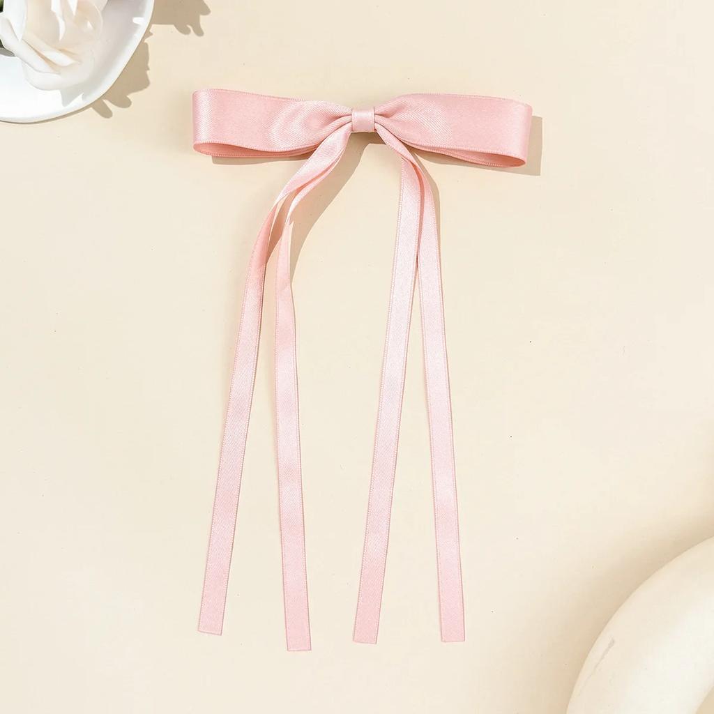 Solid Color Satin Bow Hair Clip for Woman Elegant Temperament Long Ribbon Hairpin Fashion Girl Hair Pin Hair Accessories