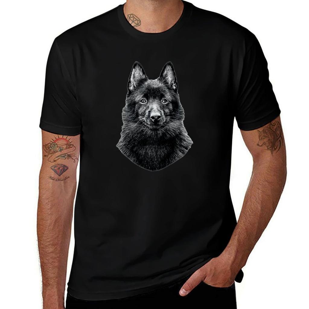 Schipperke Cute Black Dog Tshirt Basic Solid Color Short Sleeve Cotton Top