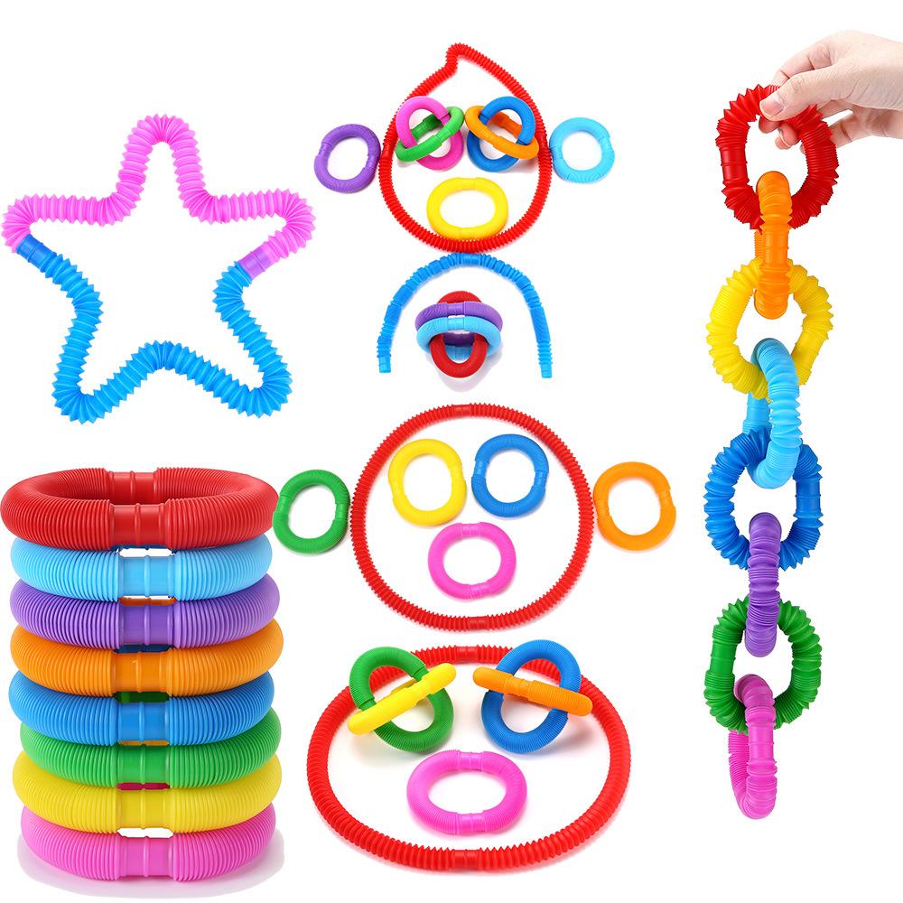 Colorful Pop Tube Rainbow Fidget Toy Telescopic Tube Stress Relief Toy Plastic Stretch Pipe  Plastic Sensory Decompression Toy