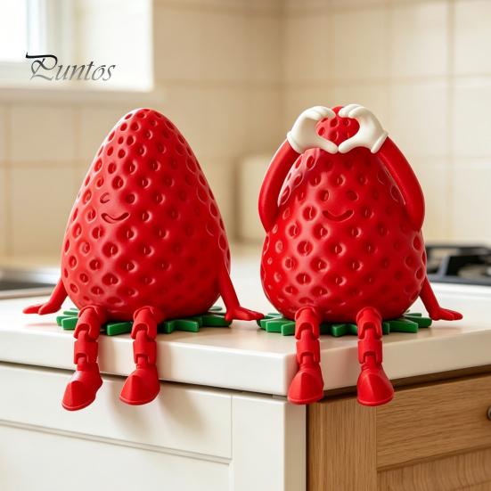 Unique Birthday Gifts for Friends 3D Printed Articulated Strawberry Storage Box, Cute Figurine with Box Movable Limbs, Mini Trinket Holder Desktop