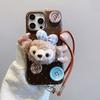 Winter Plush Filipino Button Lanyard Apple 16promax 15pro Fall proof Full Cover 13P Leather Pattern Mobile Phone Case