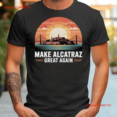 Retro Sonnenuntergang Make Alcatraz Great Again MAGA Unterstützer T-Shirt Vintage Gewaschenes Oberteil Für Den Alltag Atmungsaktiv Dehnbar