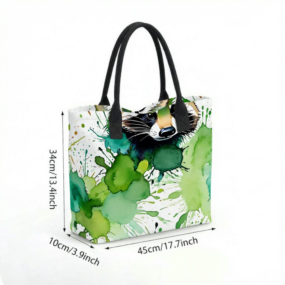 Watercolor Raccoon Printed Casual Canvas Tote Bag