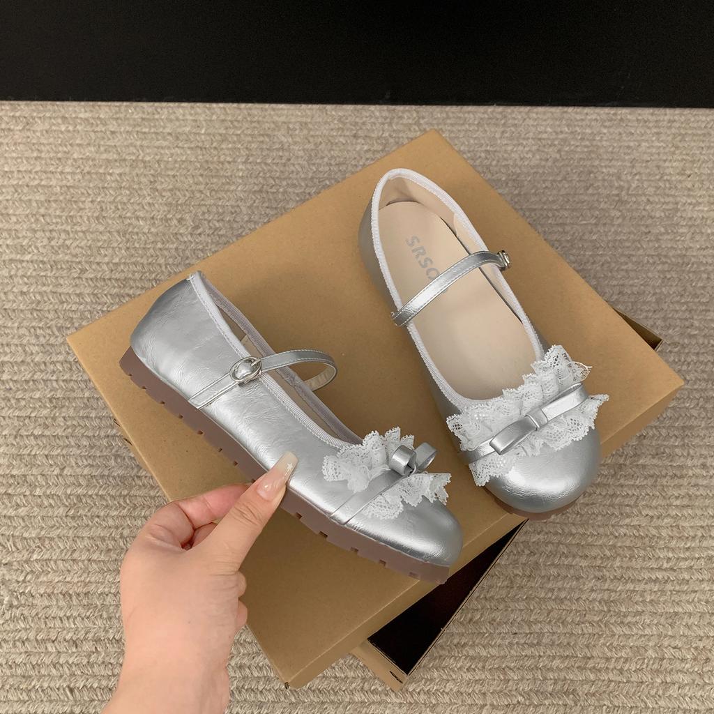 Retro silver flat bottom inner height increase French light mouth single shoes women's summer 2025 new skirt versatile Mary Jane shoes