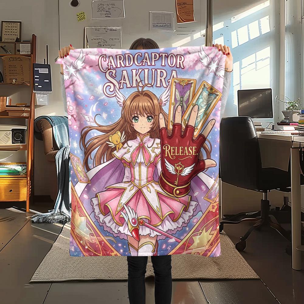 1PC Cardcaptor Sakura Patterned Flannel Blanket Suitable For All Seasons For Home Decor Warmth And Comfort Gifts Holiday Present