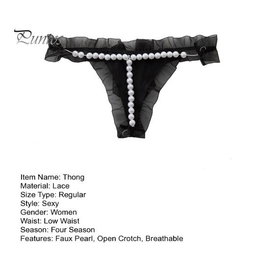 Damskie stringi ze sztucznej perły koronkowy pasek Spaghetti otwarte krocza jednokolorowe niskiej talii uwodzicielskie elastyczne gorące damskie majtki typu stringi bielizna