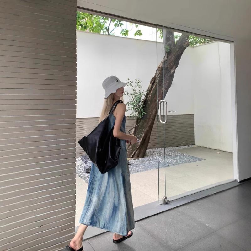 French Tie Dye Halter Dress Children's Summer Loose Look Slim Beautiful Sanya Beach Holiday Beach Dress