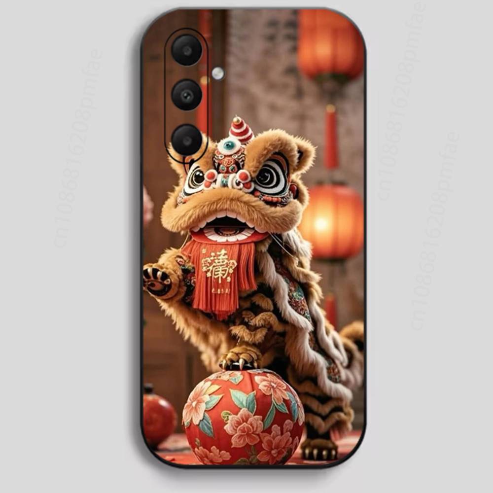 Chinese Lion Dance Phone Case For Samsung Galaxy A13,21s,22,31,32,40,52,71,A91 Soft Black Shell