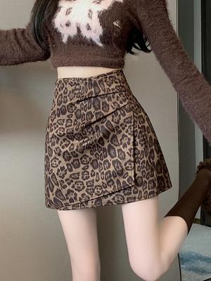 Retro Leopard Print Skirt for Women High Waist Y2K Short Skirt