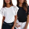 Frühlings-Unifarbenes Oberteil Sexy Rundhals Spitze Kurzarm T-Shirt
