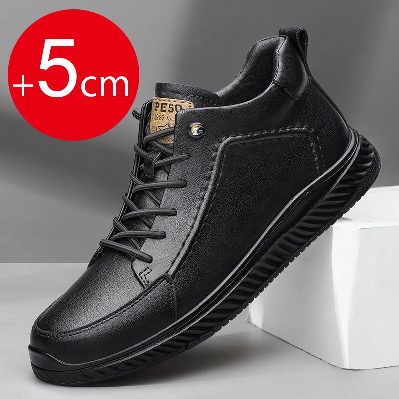 Herrsneakers äkta läder herrstövlar ökade 5 cm snörning sport casual arbetsskor hög topp läder herrankelstövlar