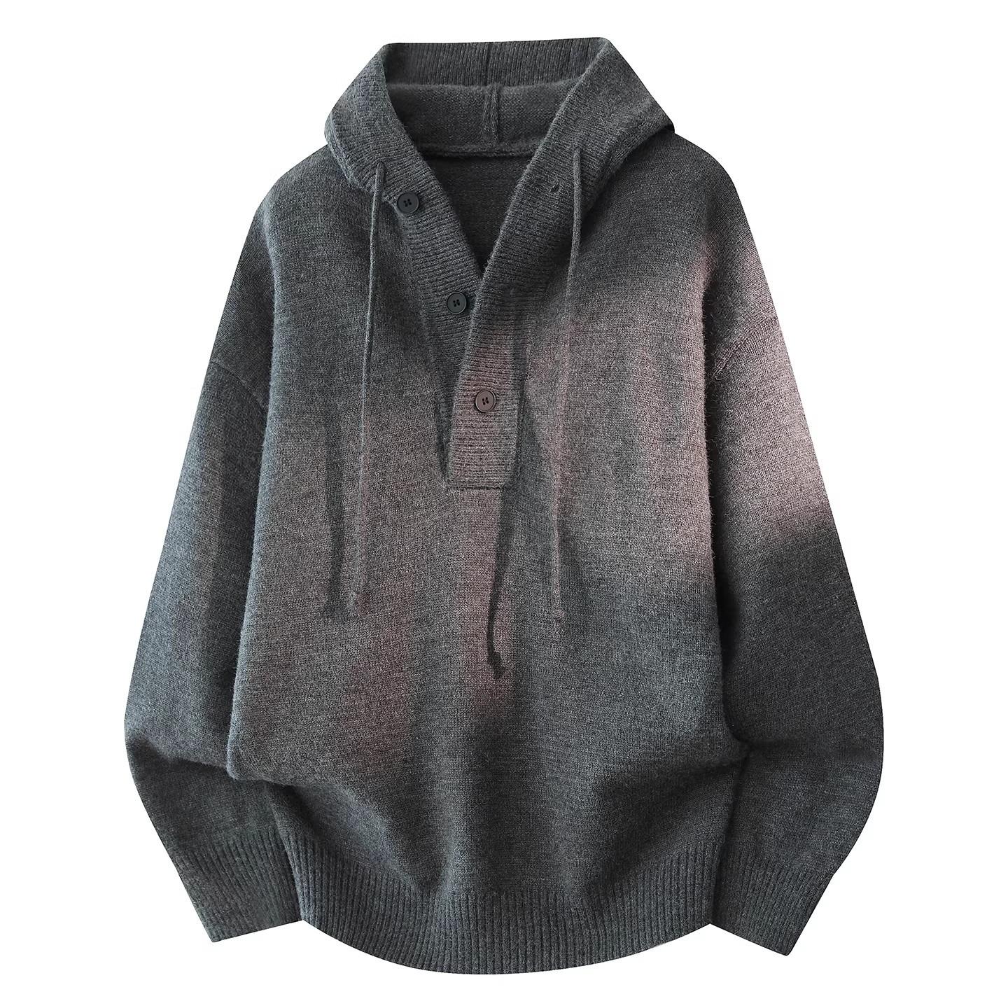 

Men s Heavyweight Solid Color Knit Hooded Sweater - Loose Fit Casual Pullover for Autumn/Winter 3XL сірий колір