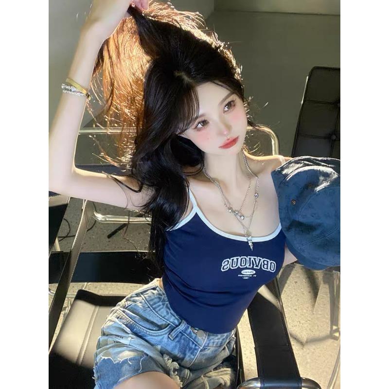 Alphabet Spice Sports Camisole Girly Girl with A Bra Pad Under The Undershirt To Prevent Exposure and Wear A Short Top