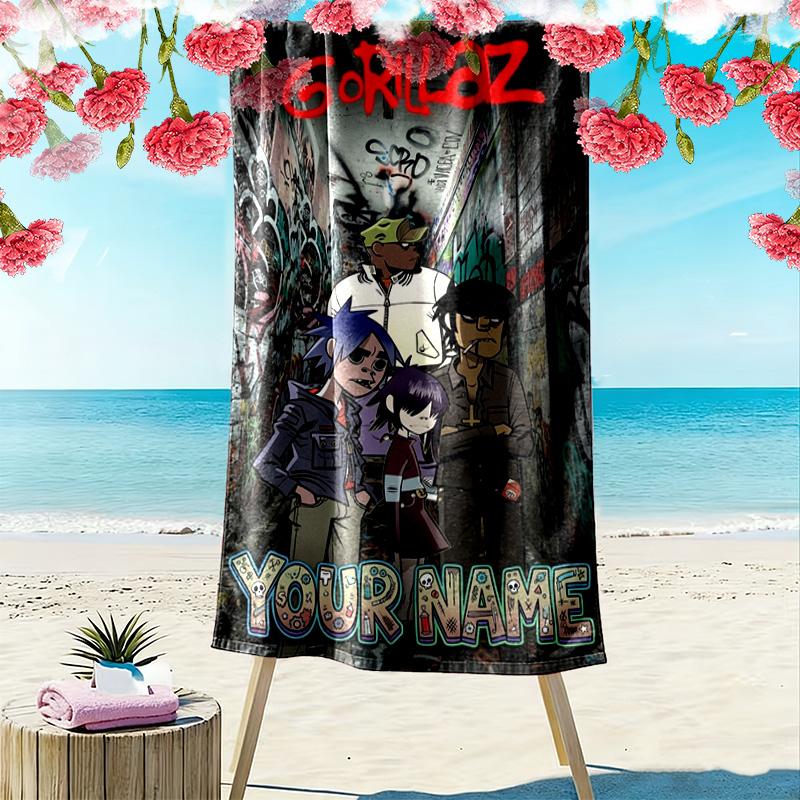 Name Custom Gorillaz Print Beach Towel, Large Soft Quick Dry Towel for Beach Camping Swimming