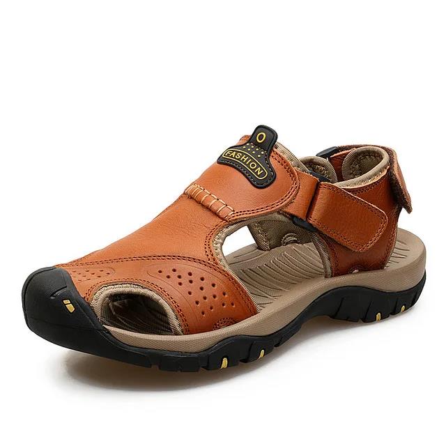 2024 Men's Leather Sandals Summer Shoes New Mens Sandals Fashion Casual Outdoor Beach Slippers Breathable Wading Shoes