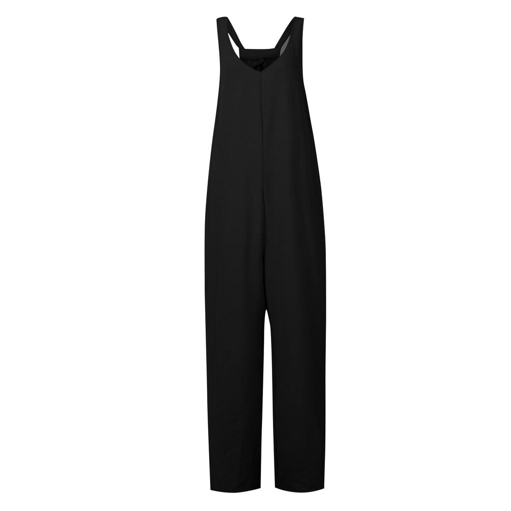 Overalls mit weitem Bein, einfarbig, lässig, ärmellos, mit Trägern und Taschen, Overall, zusammengesetzter langer Hosen-Overall für Damen