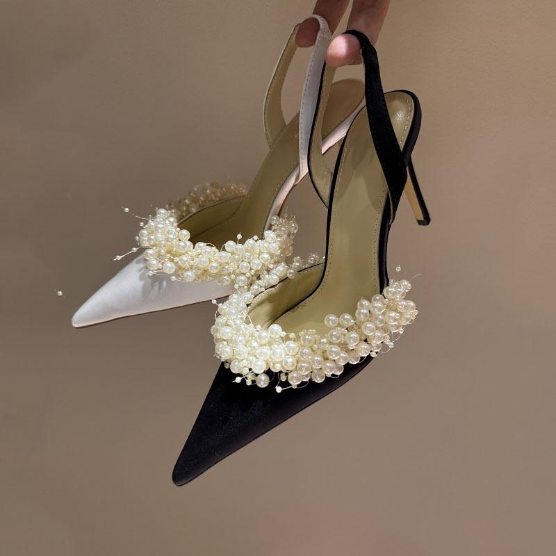 Fashion Summer 2025 New French Elegant Pointed-Toe Pearl Lady Stilettos Wedding Shoes And Banquet Shoes