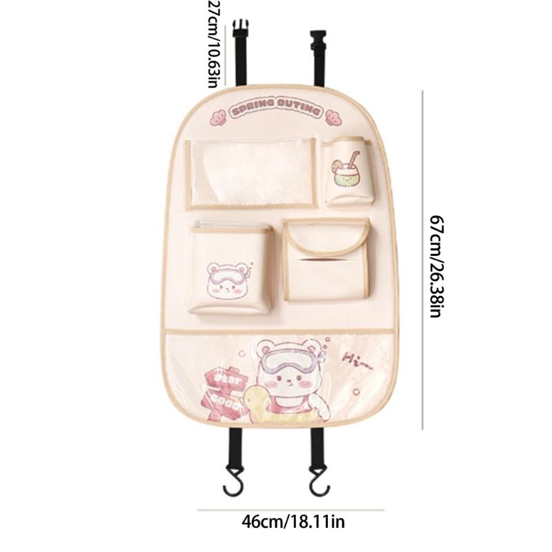 Cartoon Pattern Back Pockets Multifunctional Backseat Pocket Car Seat Back Organizer Multiple Compartment Storage Bag