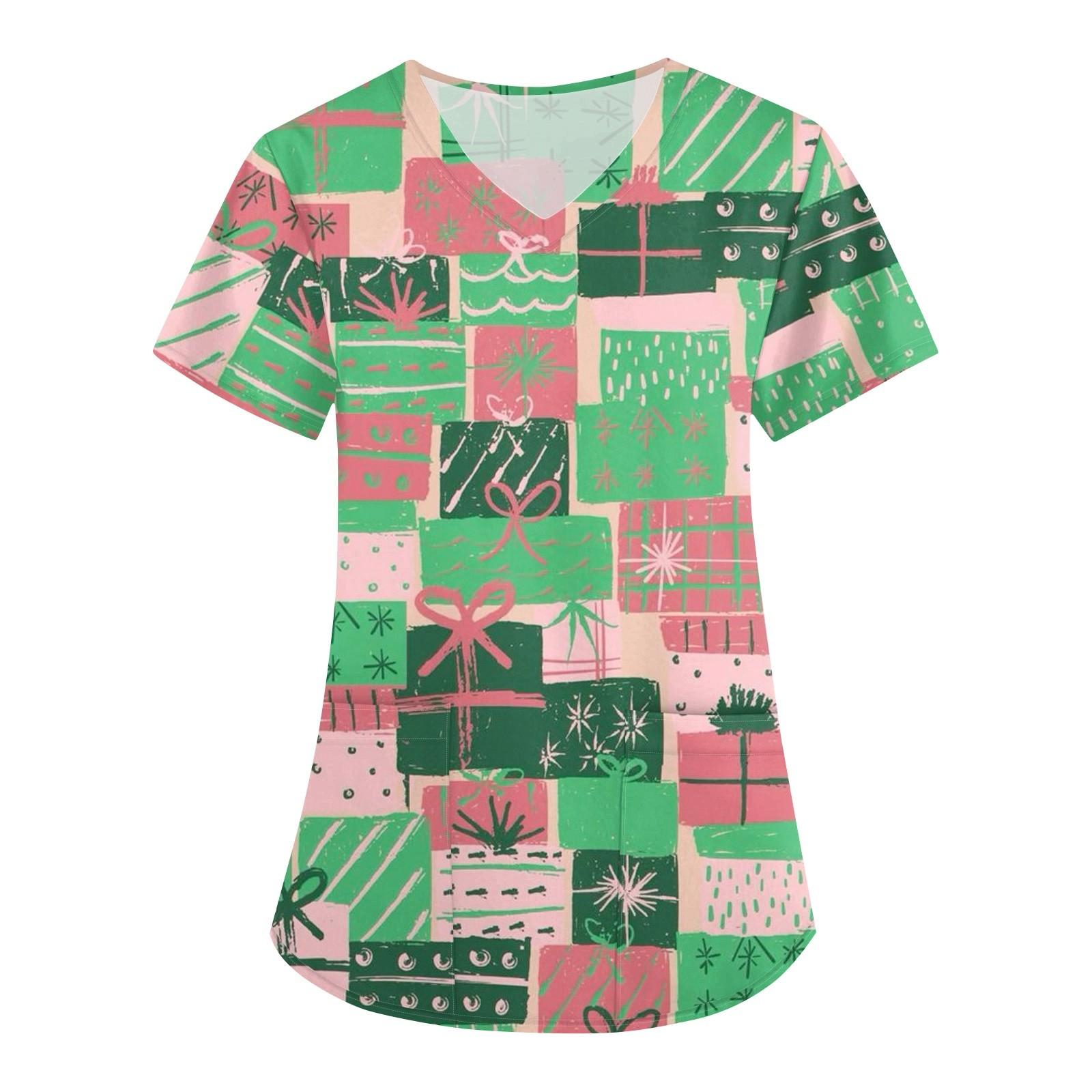 

Женская униформа с принтом на Хэллоуин, рабочая форма с v-образным вырезом и карманом, защитная рабочая форма XXXXL зелёный