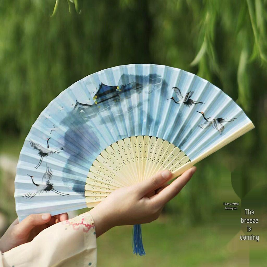 Er Qing Ancient Chinese Hanfu Dance Fan: Portable Silk Fan for Women