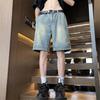 JYL Men's Denim Shorts American Vintage Summer High-Street Loose Casual Fifth Pants Denim