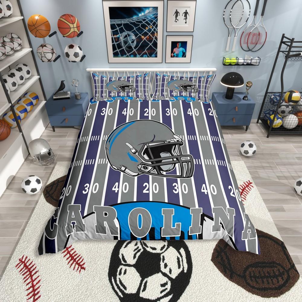 Homewish Cartoon Eishockey Bettbezug Set für Jungen, Eat Sleep Bettwäsche Set, Marinegrau Sporthelm Wendebettwäsche
