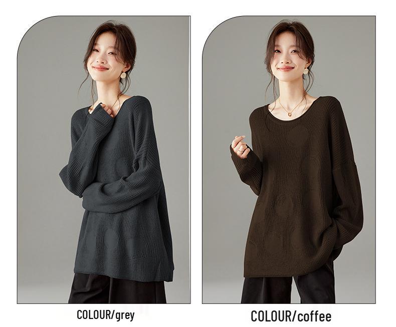 2025 Autumn/Winter Women's Plus Size Round Neck Loose Sweater: Stylish & Cozy Long Sleeve Knitwear