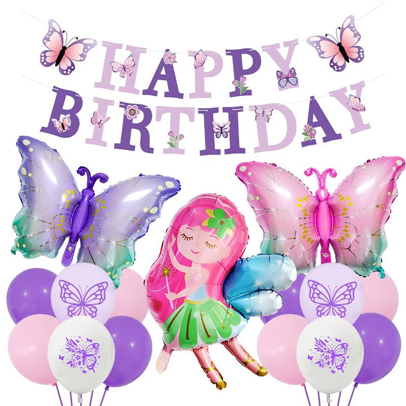 

40 Cream Purple Butterfly Party Balloon Set Purple Pink Butterfly Flag Children s Birthday Party Decoration Butterfly Elf Flag Set