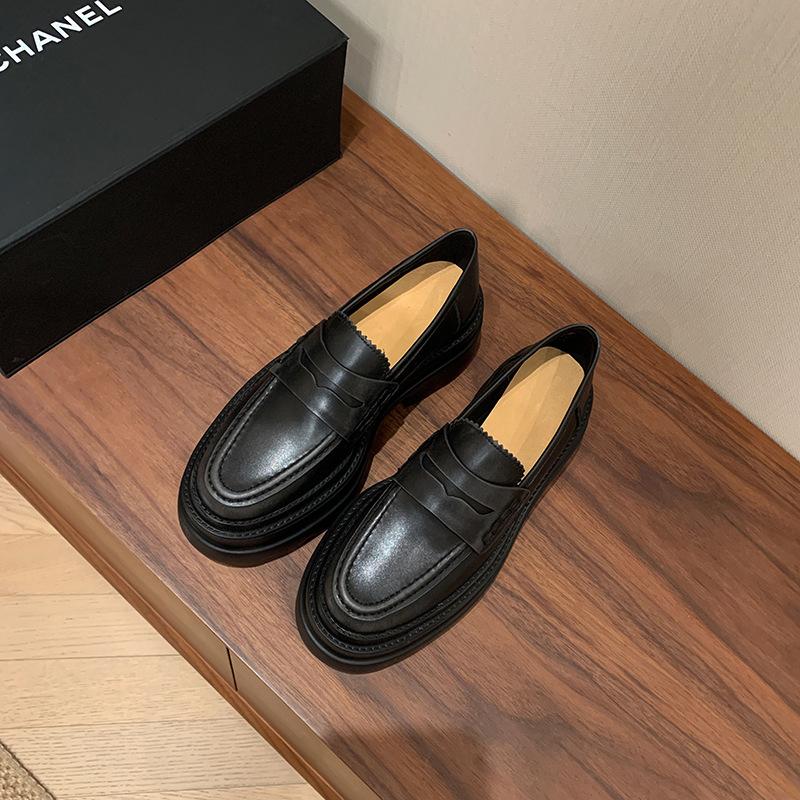 2025 новые туфли на платформе-маффин, маленькие кожаные туфли в стиле Майяр, маленькие кожаные туфли, кожаные лоферы, женские осенне-зимние туфли на высоком каблуке 34 чёрный