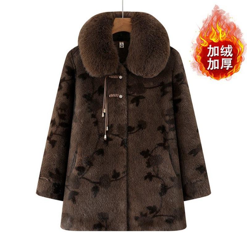 Winter Long Velvet Jacket Imitation Mink Velvet Wife High-end Middle-aged Coat Padded Jacket Woman