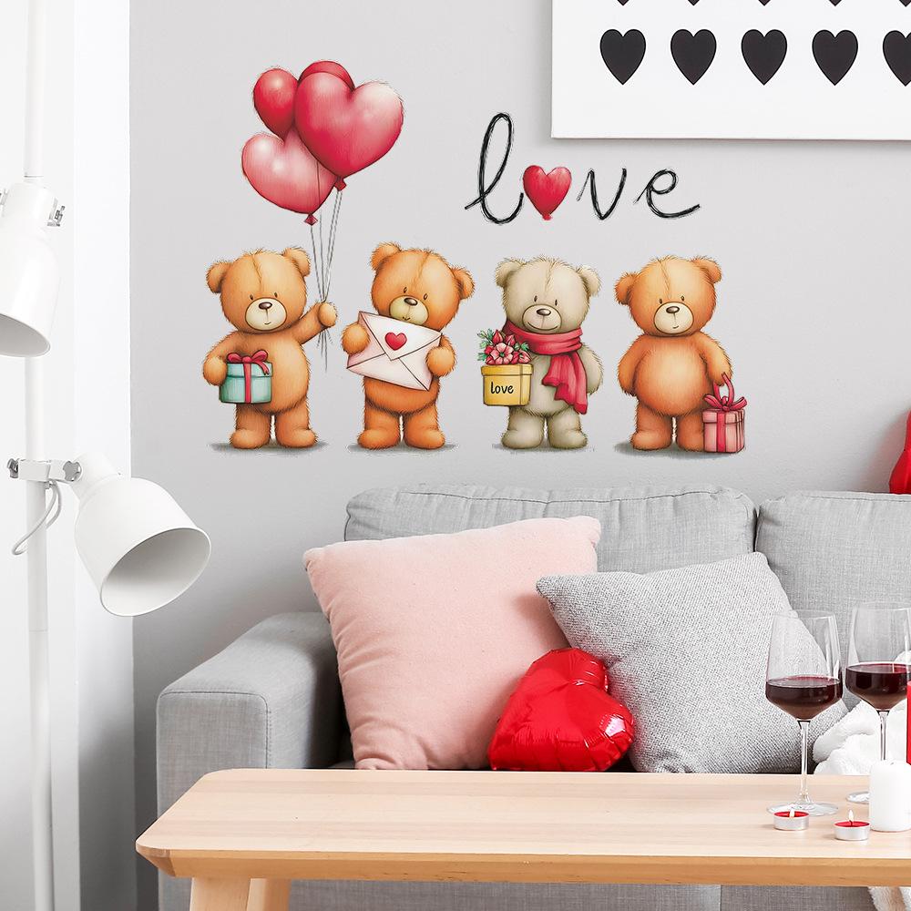 Self-adhesive Wall Stickers Cartoon Confession Bear Balloons for Kids Room Bedroom Living Room Home Decor
