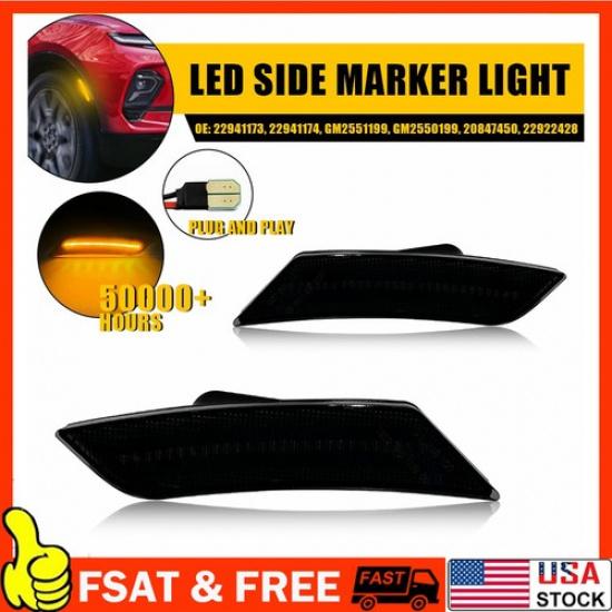 For 2019-24 Chevrolet Blazer Amber LED Bumper Side Marker Light Kit Smoke Lens B