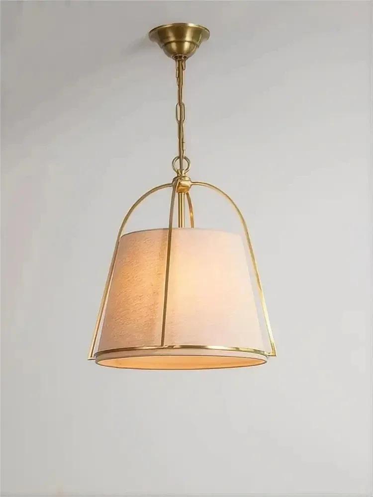 American Modern Restaurant Fabric Pendant Light Bar Creative LED Light Bedroom Fabric Lampshade Home Decoration Indoor Lighting