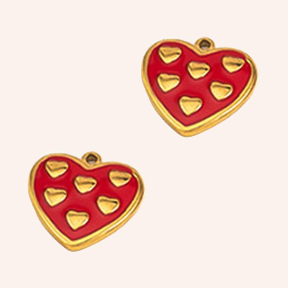 2pcs Stainless Steel Irregular Red Enamel Round Heart Star Design Pendant Necklace Earring Heart Charms Craft Jewelry Findings