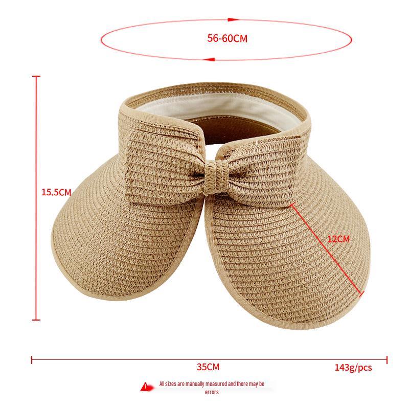 Foldable Straw Sun Hat with Wide Brim, Anti-UV Protection, and Bow Design for Outdoors
