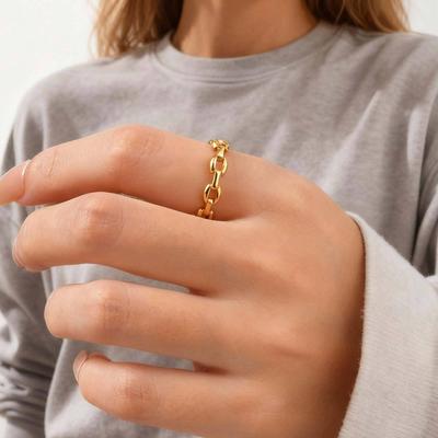 Minimalist Cuff Link Ring for Women, Non Tarnish Gold Plated Ring, Waterproof Stackable Finger Accessories