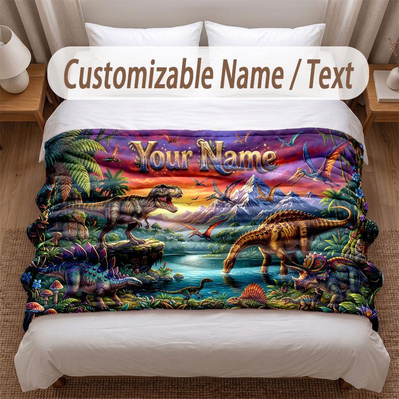 Coperta Morbida a Tema Dinosauri Personalizzata con Stampa Nome Testo Coperta Calda Decorazione Divano Casa Camera da Letto