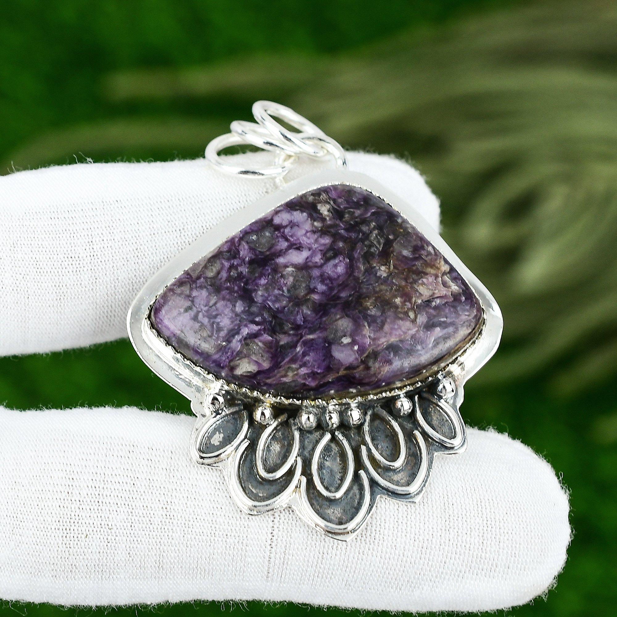 Натуральный русский чароит серебро 925 пробы помолвочный модный кулон ювелирное изделие