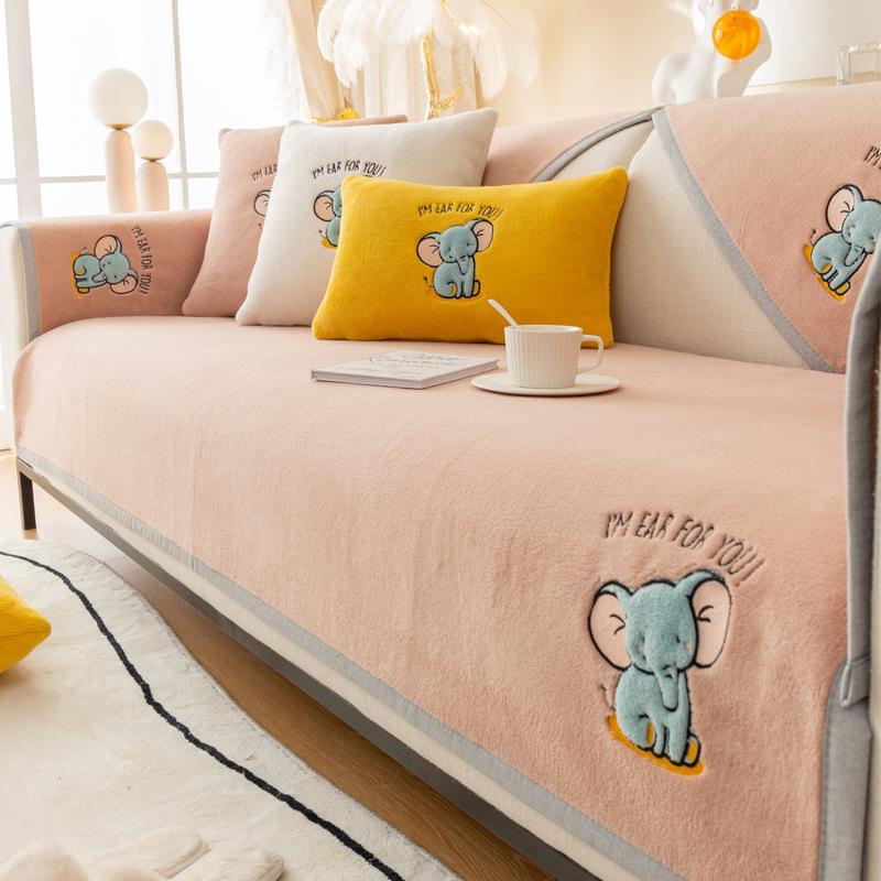 Plüsch Sofakissen Winter Minimalistisch Modern Rutschfest Verdicktes Kissen Winter All-Inclusive Sofabezug Bezug Stoff Niedlich