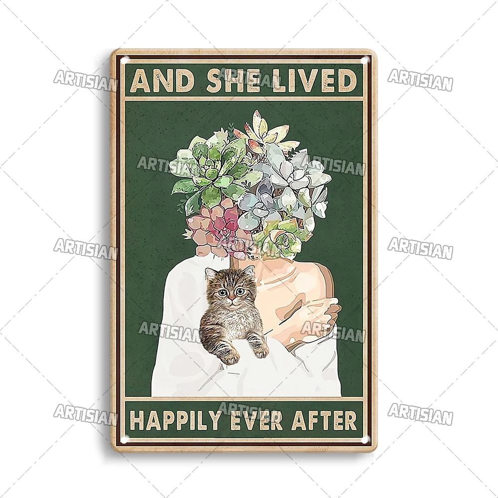 Artisian Halloween Metal Plaque Girl And Cat Tin Sign Black Cat Decorative Plate Wall Decor Garage Bar Pub Club Hotel Kitchen