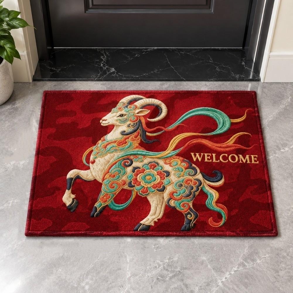 Chinese Style Year of The Sheep Mat Cartoon 2027 Lamb Door Mat Sheep Foot Pad Spring Festival