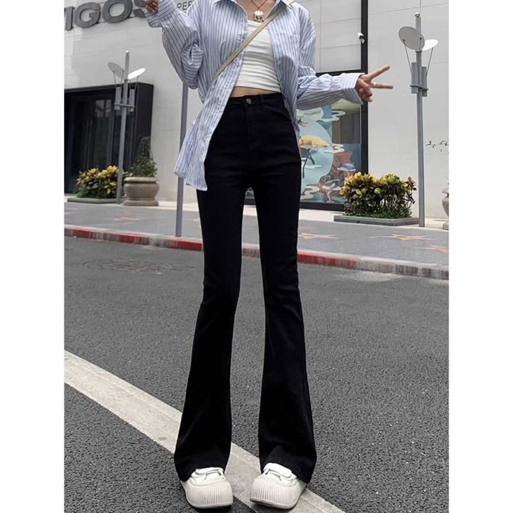 Micro-pull jeans women's spring and autumn new high-waisted and thin horseshoe pants small high-flared jeans
