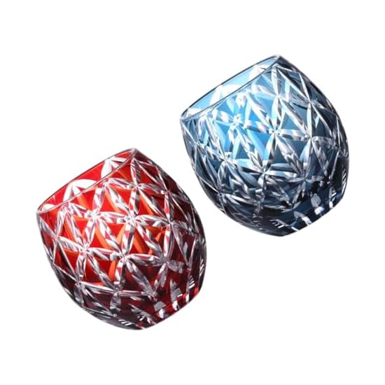 Takumibifu Dinner Luxe Kiriko Pair Egg-shaped Whiskey Glass Cup 6.9×8.9cm 350cc Diamond Pattern Red