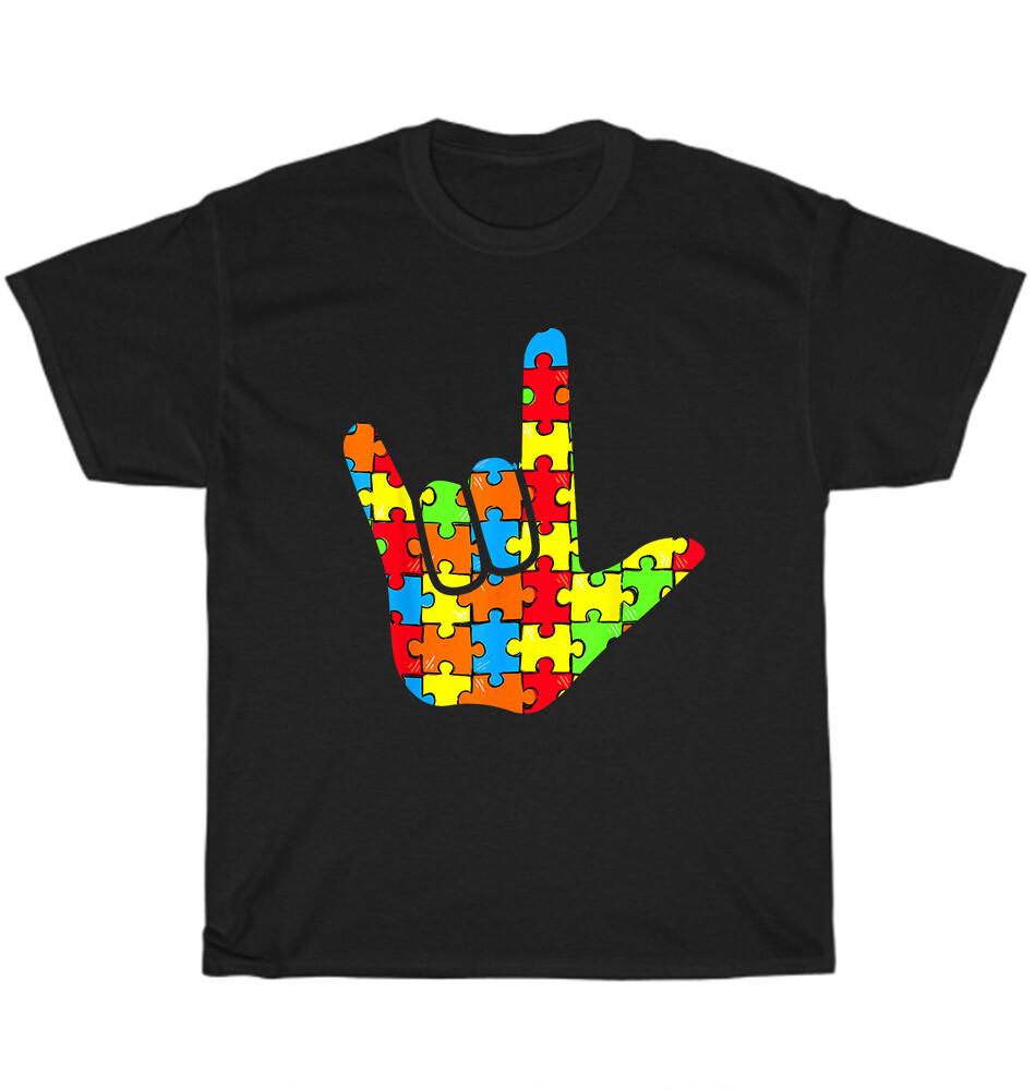 

ASL Love Sign Language Autism Awareness Month Supporter T-Shirt Unisex Tee Gift L