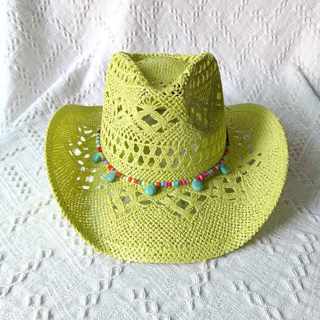 Cappelli Gialli Estivi da Uomo Stile Western Intrecciati a Mano in Paglia Cappello Jazz da Sole da Spiaggia Cappellino da Cowgirl Donna Rosa Shocking Monocolore Sombrero Uomo