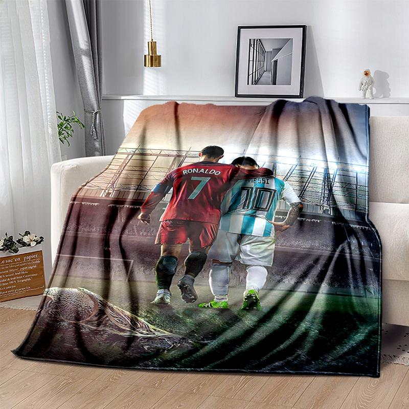 Messi & Ronaldo Flannel Blanket Soft All-Season Throw, Design for Camping, Car Travel, Hiking Sofa, Bed, Office Perfect Gift for Parties