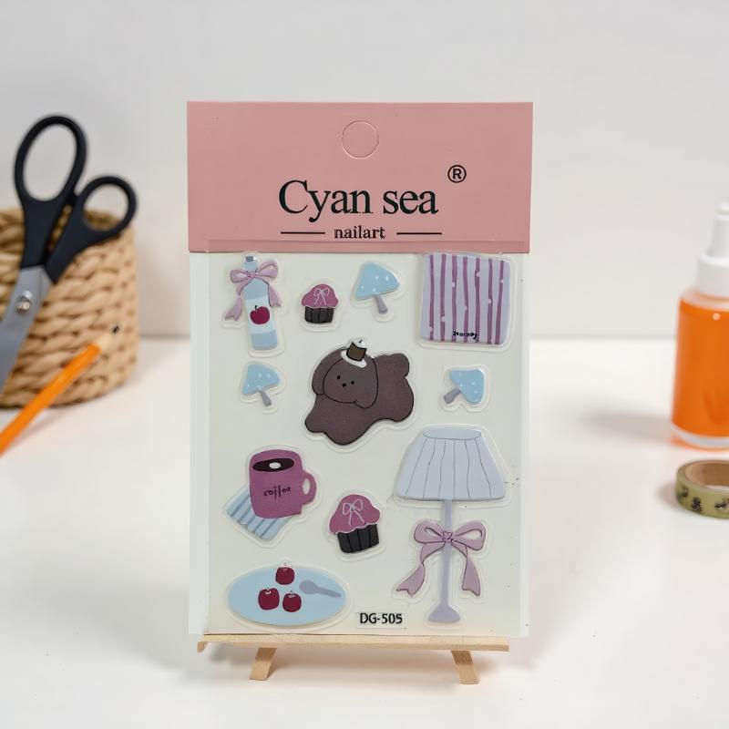 3D Single Sheet Epoxy Resin Decals Transparent with Cute Black Cat Jelly Relief Stickers for DIY Phone Cases and Laptop Decor