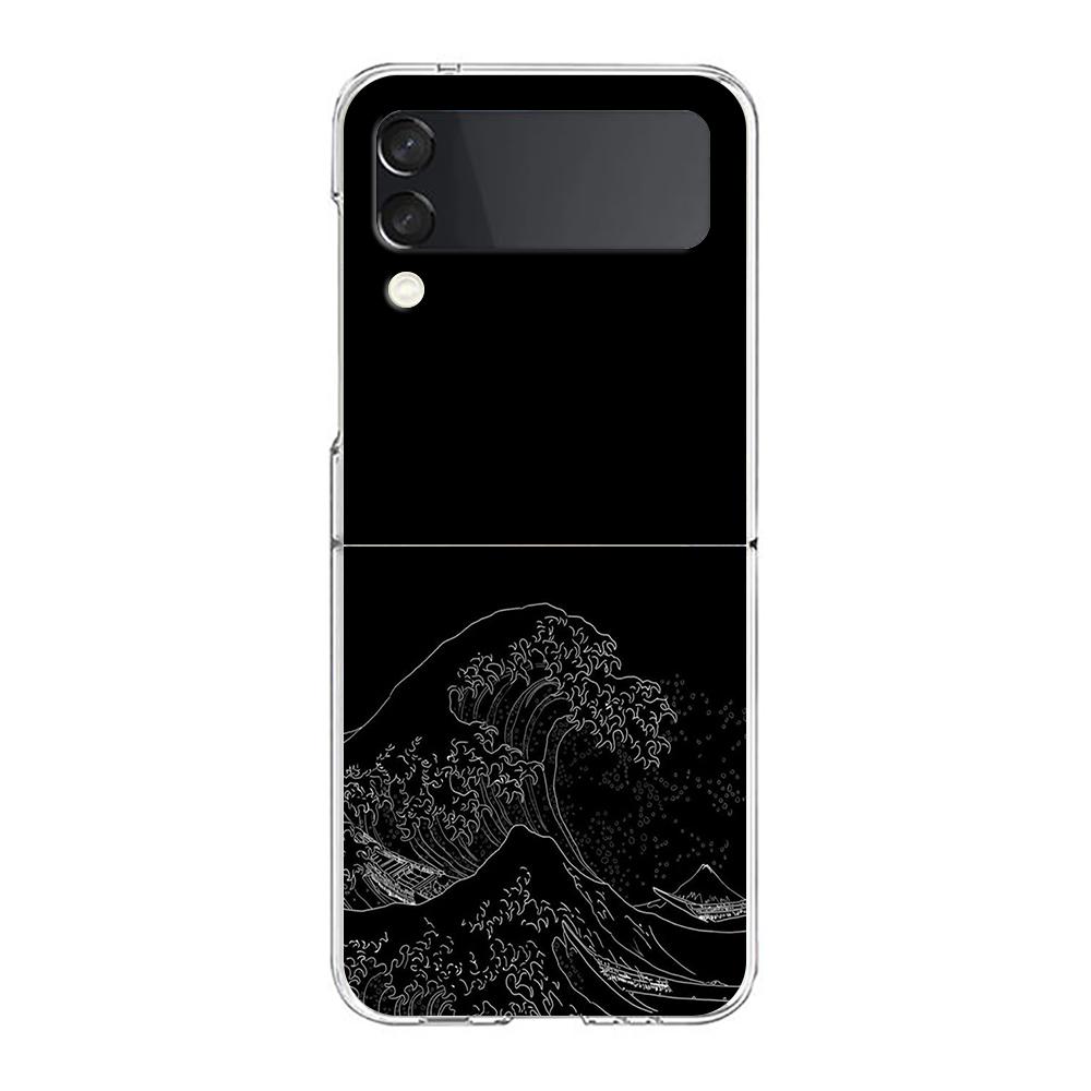 

Чехол для телефона Samsung Z Flip 3 4 5-складной жесткий чехол из ПК для Galaxy Z Flip 3 5 прозрачный чехол Япония Великая волна Канагавы Galaxy Z Flip 5